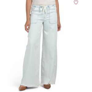 NEW REWASH Relaxed Knit Denim Wide Leg Pants in white wash for women 825 2t7